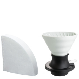 Hario- zestaw ceramiczny Immersion Switch - drip V60-02 + filtry, Biały