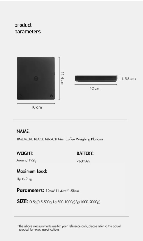 Timemore Black Mirror Basic MINI czarna - Waga do 2 kg Timemore Black Mirror Basic MINI czarna - Waga do 2 kg